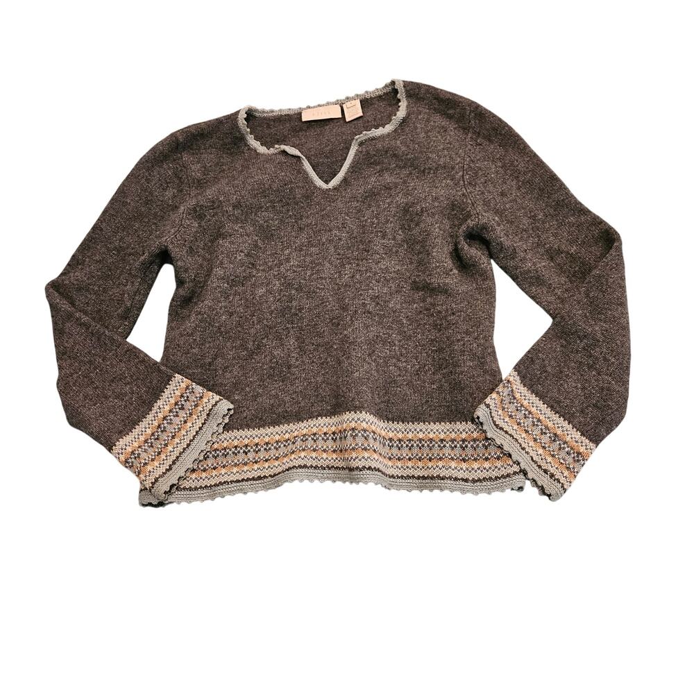 J. Jill Gray Angora Blend Sweater Small Fair Isle Trim Pullover